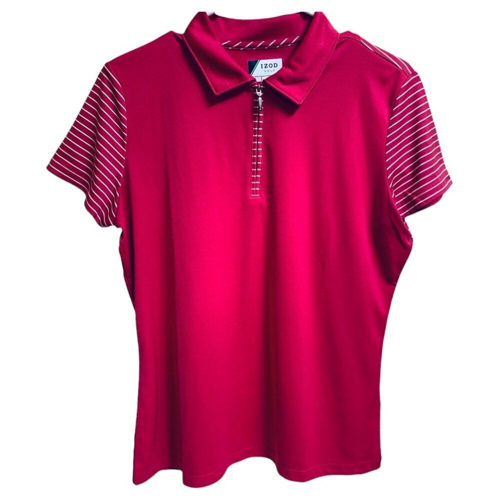 IZOD GOLF Polo Shirt Women L Pink White Tenniscore Athletic Resort Vaca